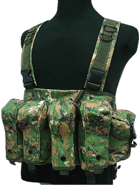 Tactical Magazine Chest Rig Carry Vest - Digital Woodland 