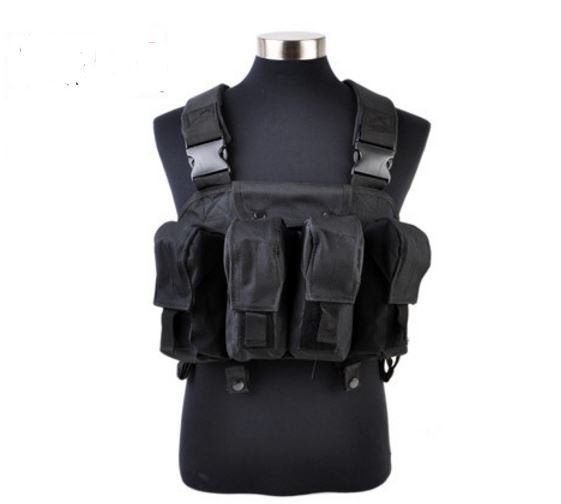 Tactical 4 Pouches Magazine Carry Chest Rig Vest - Black