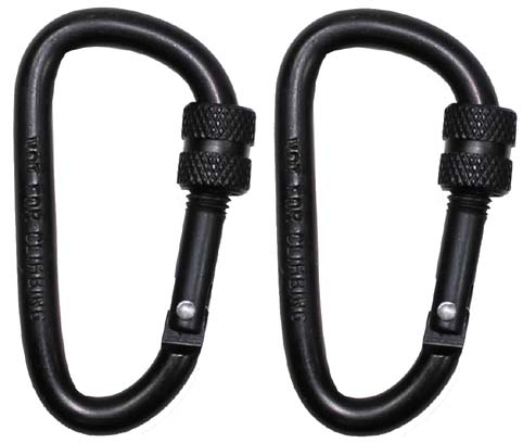 Carabiner, D 6mmx6 cm, Black, Screw Lock, two pack