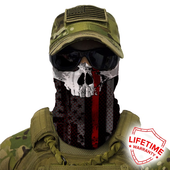 FACE SHIELD-THIN RED LINE SKULL