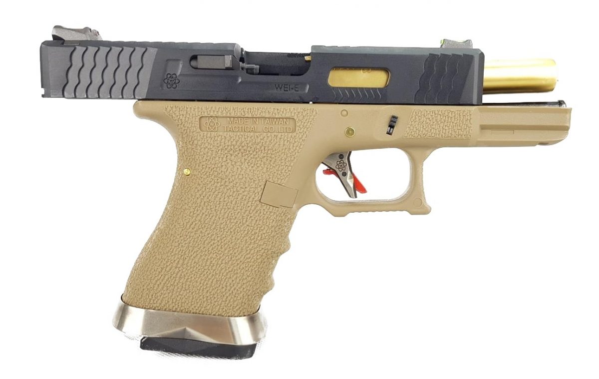WE Force G19 GBB Tan (Black Slide and Gold Barrel) - Image 4