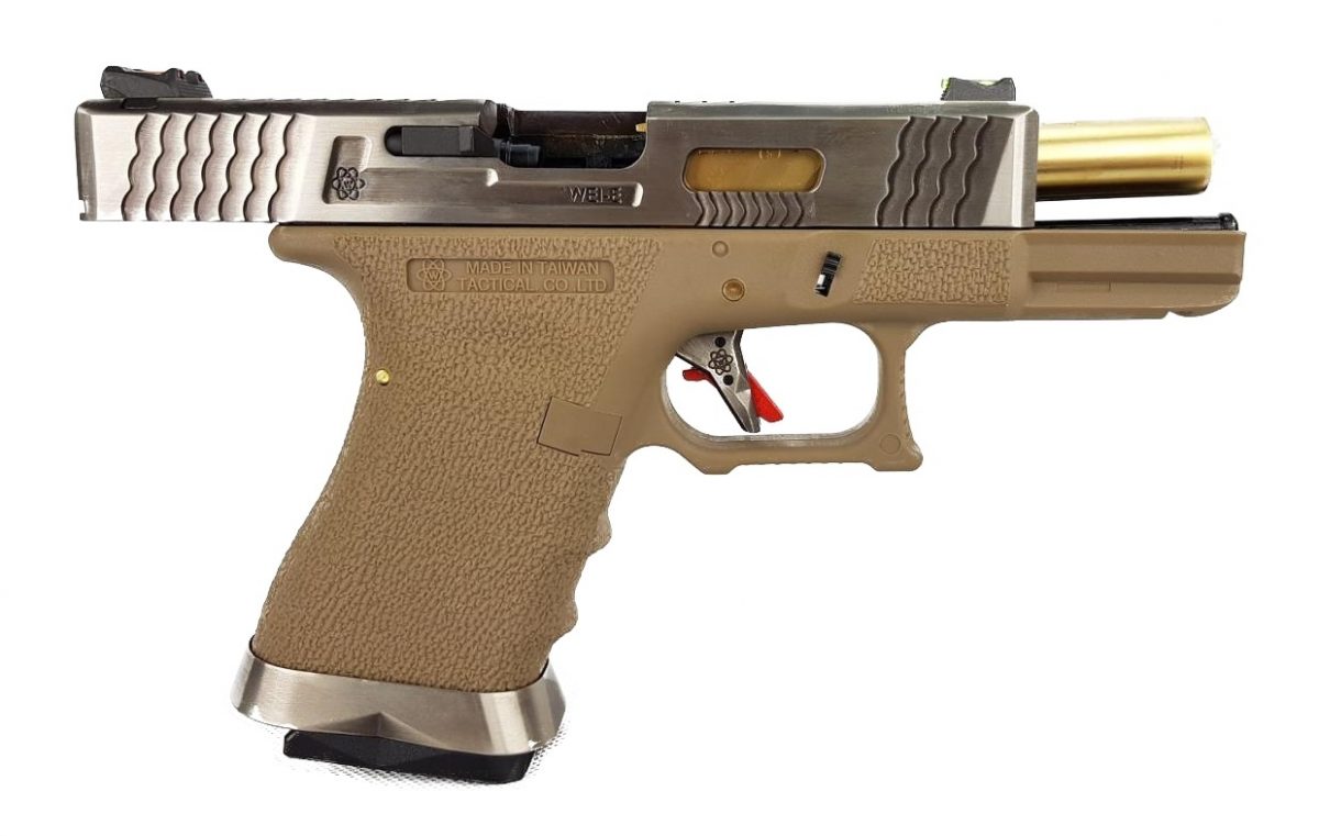 WE Force G19 GBB Tan (Silver Slide and Gold Barrel) - Image 3