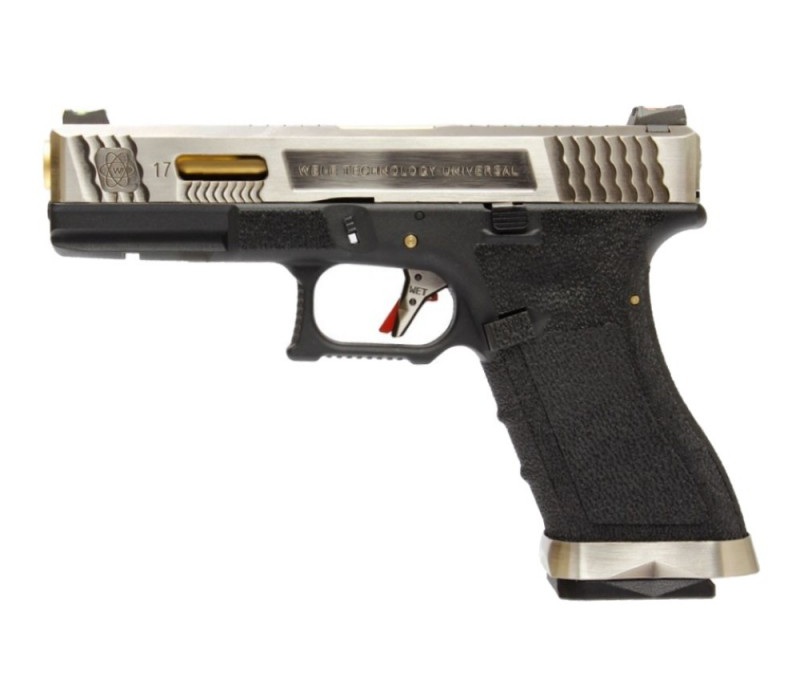 WE-G17-B-SG WE Force G17 GBB BK (Silver Slide and Gold Barrel) - Image 1